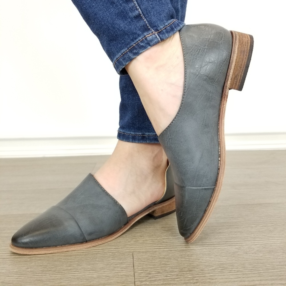 Charcoal Opened Side Pointy Slip On Flat Loafer - Picture 5 of 7